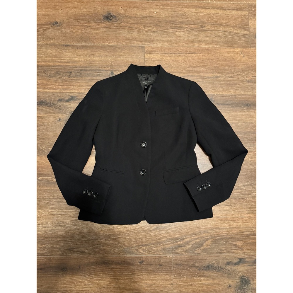 Talbots Petites Black Stand Collar Blazer Jacket 2 Button Size 0P